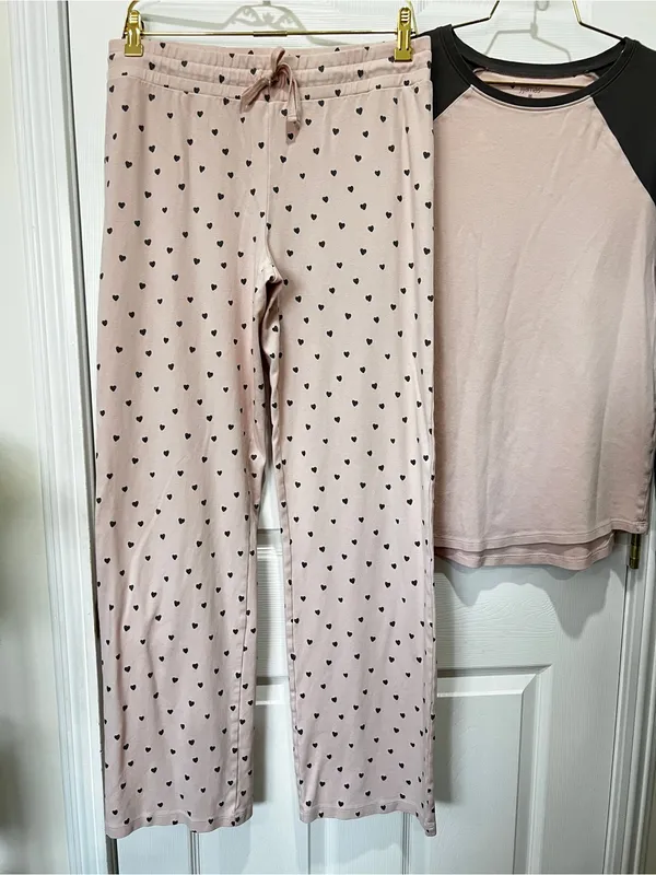 Jijamas Pajama Set Hearts Print Pima Cotton Size Medium Tall Pink Gray - Image 6
