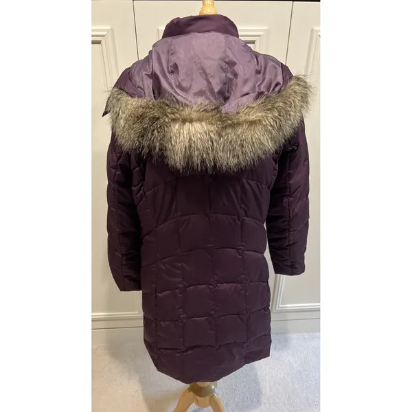 Eddie Bauer Quilted Down Puffer Parka Jacket Purple Long Faux Fur Hood EB650 - Image 4