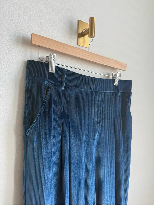 Halara Ribbed Velvet Palazzo Pants Blue Teal High Waisted Wide Leg Pull On Large - Image 4