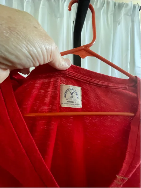 Women's American Eagle Red Short Sleeve V-Neck Graphic Tee, Size Small - Image 2