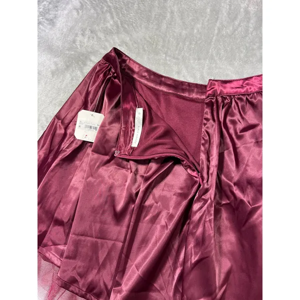 Altar'd State Burgundy Satin Tulle Hem Mini Skirt NWT Size Medium - Image 7