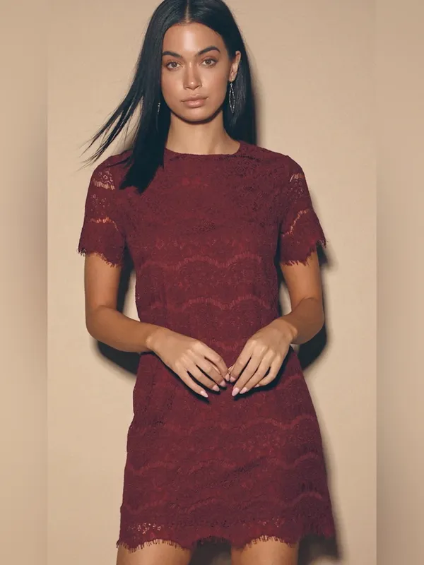 Lulu's Burgundy Lace Mini Dress - Image 2