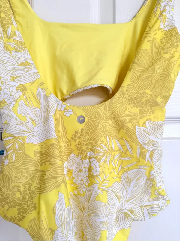 Speedo Floral Cut Out Bathing Suit Tropical Yellow White Size S NWT - Image 6