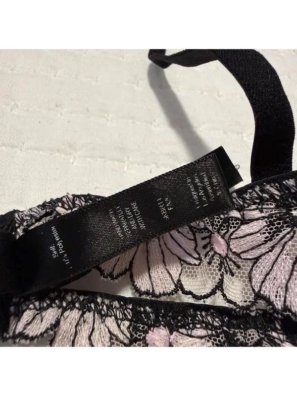 For Love and Lemons Coco Bra Unlined Floral Lace Black/Pink Bones Side Sz XL - Image 5