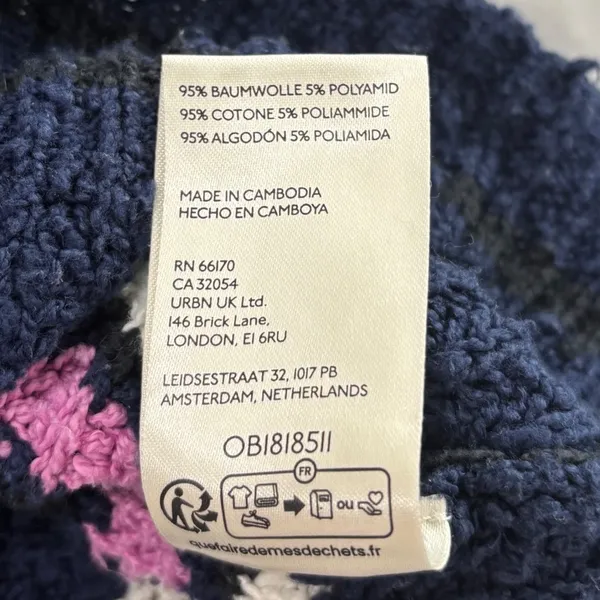 Free People Navy Blue Striped Chunky Knit Polo V-Neck Sweater Large - Image 6