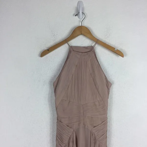 ASOS Design Bridesmaid Pink Blush Pinny Ruched Bodice Chiffon Maxi Dress Size 2 - Image 5