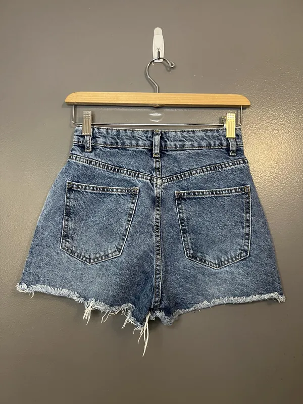 Cotton On Shorts Womens 2 Blue High Rise Mom Denim Frayed Hem Cutoff Casual - Image 2