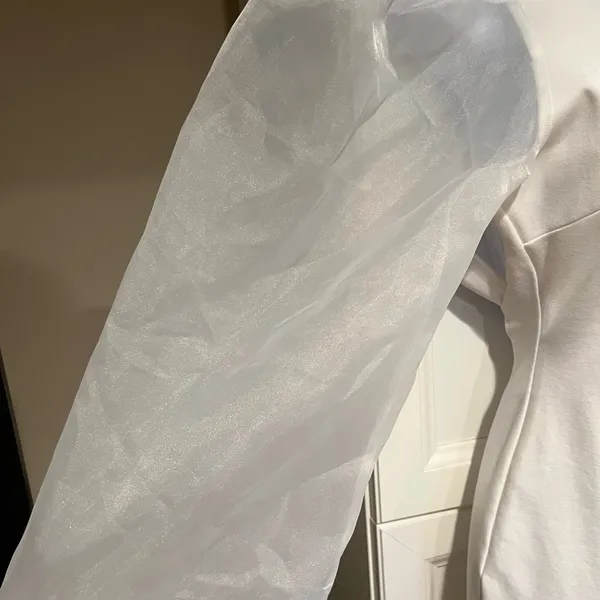 NBD Bao Mini Dress Ivory Puff Sleeve Sheer Organza Size S - Image 11