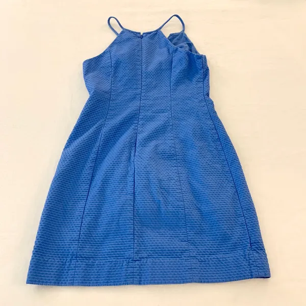Lilly Pulitzer Alianna Shift Dress Women Blue Seersucker Lace Halter Cotton Sz 4 - Image 8