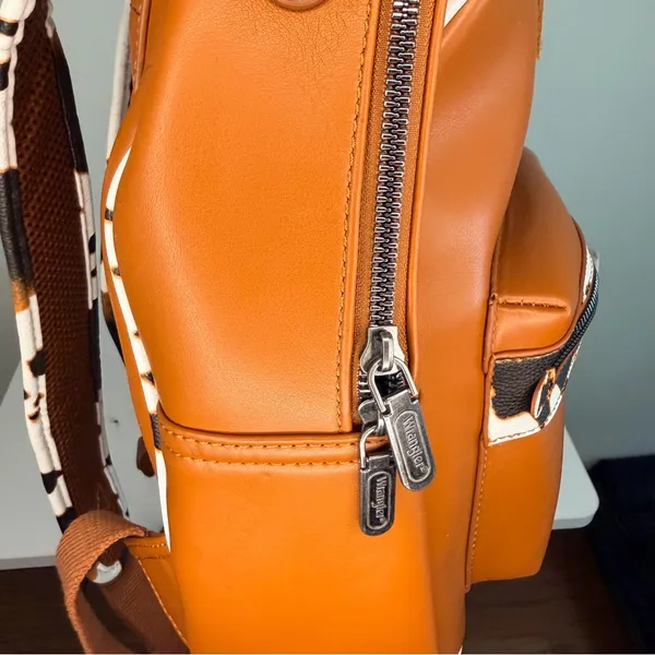 Wrangler Cognac Faux Leather Mini Backpack with Black & White Trim - Image 10