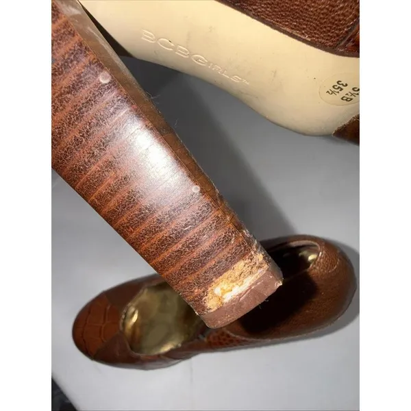 BCBGMAXAZRIA Leather Platform Cap Toe Brown‎ Heels Pumps SIZE 5.5B 35.5 - Image 9