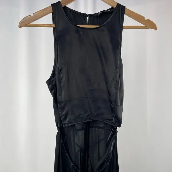 Zara‎ Satin Cut Out Sleeveless Midi Dress in Black Size Small - Image 5