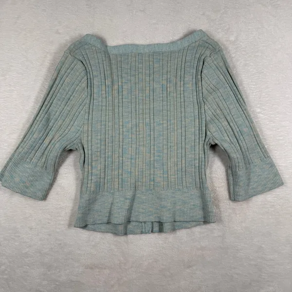 Urban Outfitters Blue Space Dye Ribbed Knit 3/4 Sleeve Cardigan Sweater Womens L - Image 8