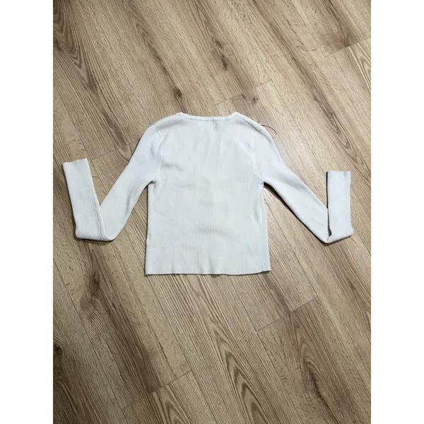 Willow & Wind Womens Small Cream Ribbed Knit Floral Embroidered Cardigan V-Neck‎ - Image 2