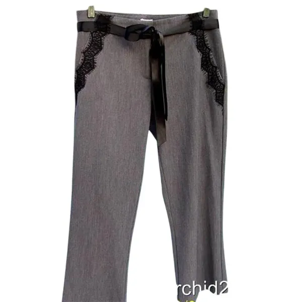 Cache Black Lace Satin Self Belt Gray Bi Stretch Crop Pant New $118 NWT Size 8 - Image 3