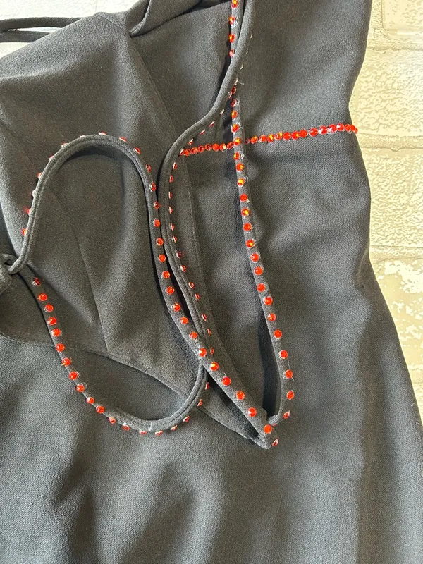 Lulu's Black V-Neck Evening Gown with Subtle Red Trim - Image 9