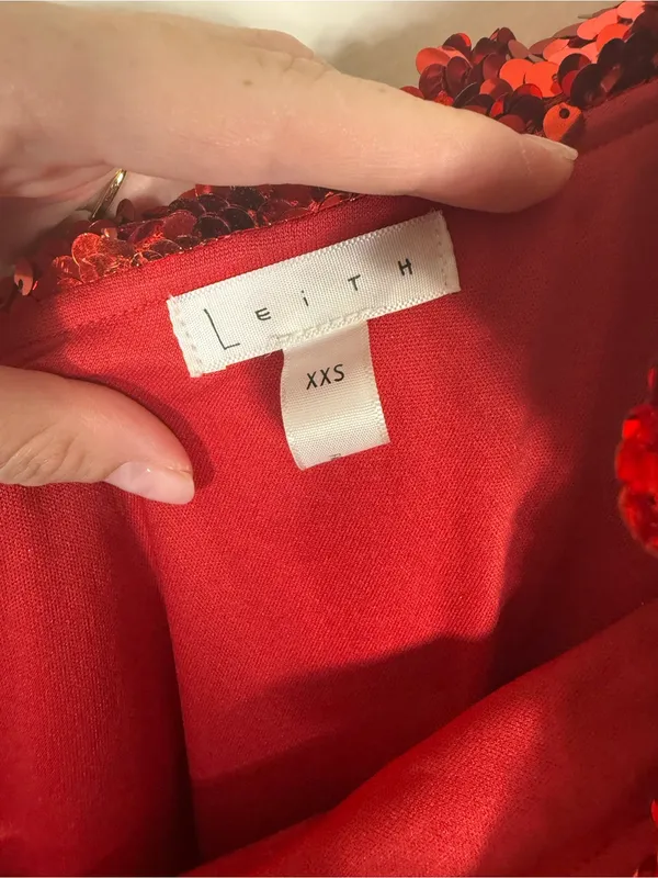 Leith Red Sequin One Shoulder Ruffle Mini Dress Size XXS - Image 3