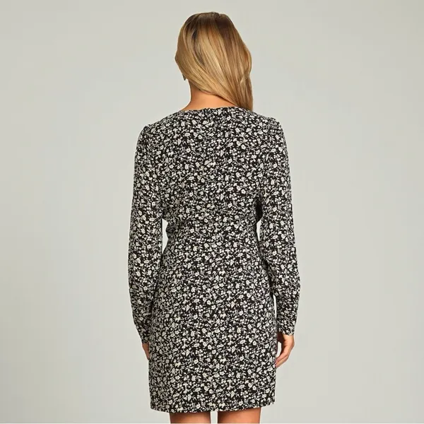 Lulus Fall Into You Black Floral Print Long Sleeve Wrap Dress Medium - Image 2