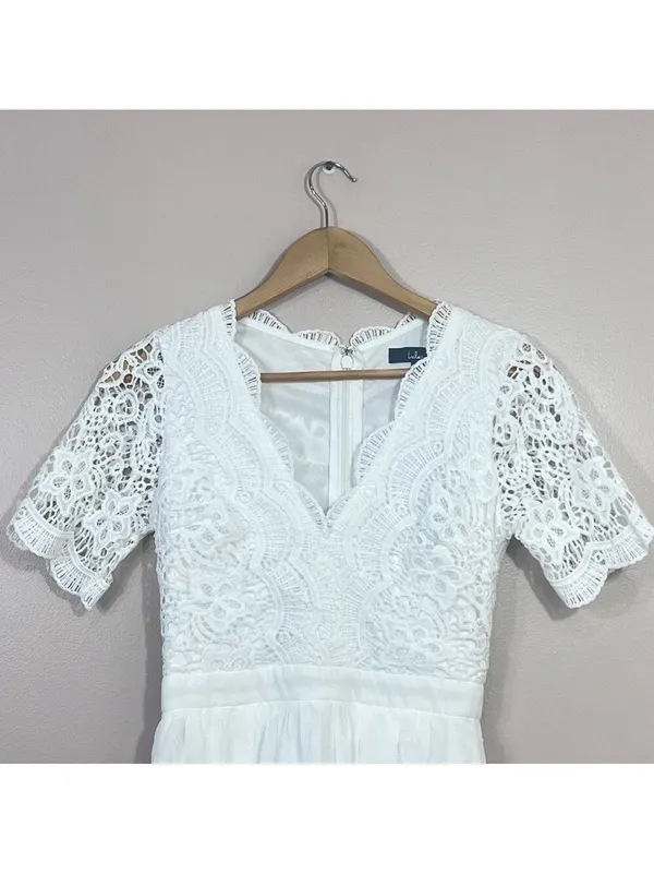 Lulus Lace Boho Dress XS Wedding Shower Rehearsal Bachelorette White Princess - Image 5