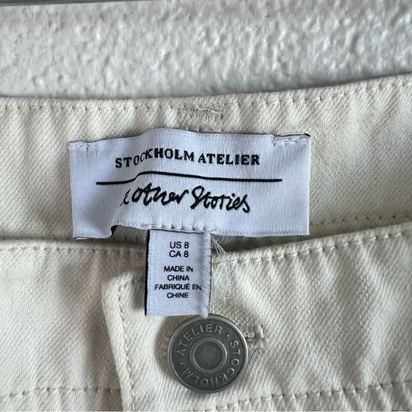 & Other Stories Women’s Ivory‎ Cream Crinkle Long Jean Pants - Image 2