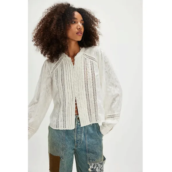 Free People Ethereal Dainty Victorian Cottage Annabelle Blouse Top Ivory Small - Image 5