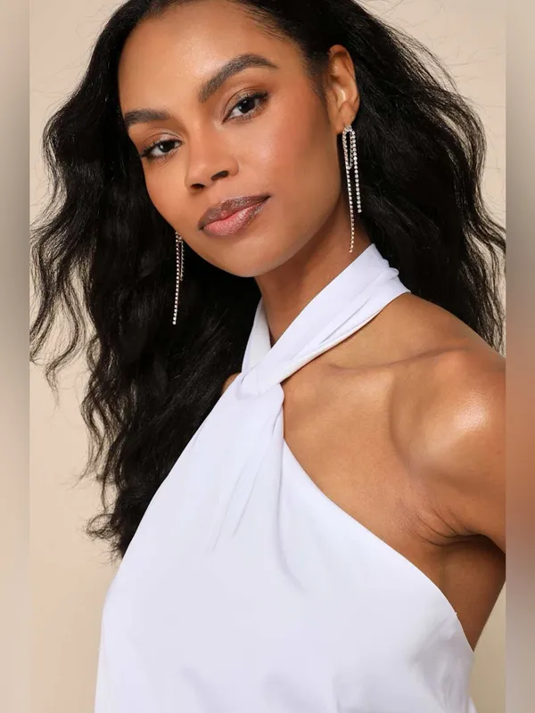 LULU’S Sleek Essence White Satin Halter Sleeveless Mini Dress - Image 3