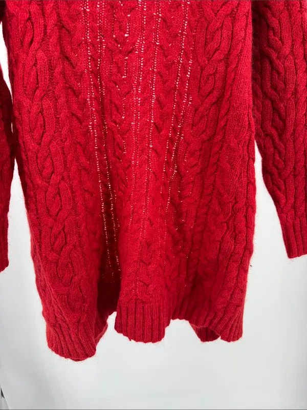 Ralph Lauren Red Cable-Knit cowl neck Cardigan S open front wool mohair angora - Image 4