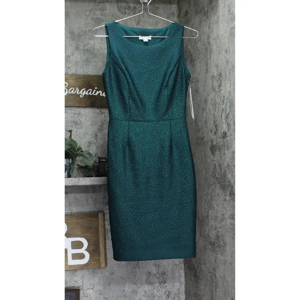 NWT Calvin Klein Boat-Neck Embellished Scuba Sheath Dress Emerald Green 2 - Image 5