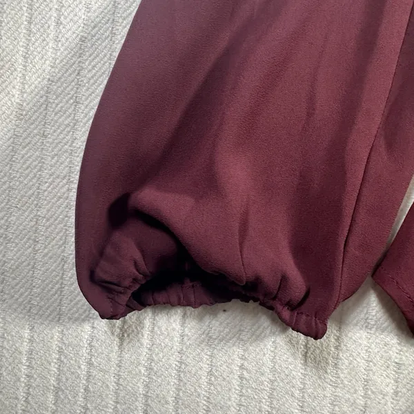 LOFT Womens Medium Burgundy Blouse Tie Front Long Sleeve Peplum Top - Image 4