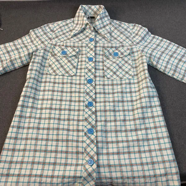 Jeanette Maternities Blouse Women S/M Blue Orange Plaid Top Maternity Boho EUC‎ - Image 3