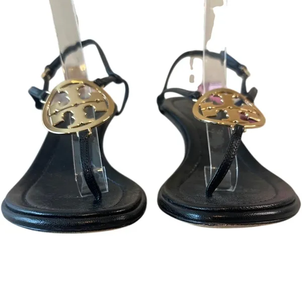 Tory Burch Metal Miller‎ Ankle Strap Sandals Black Gold Medallion 7 - Image 2