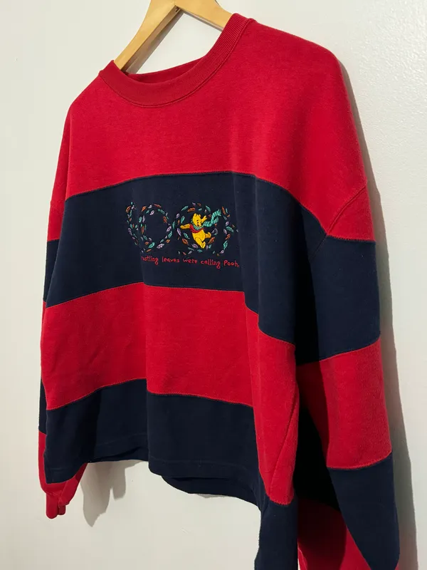 Disney Winnie The Pooh Vintage Sweatshirt Crewneck Striped Red and Blue - Image 2