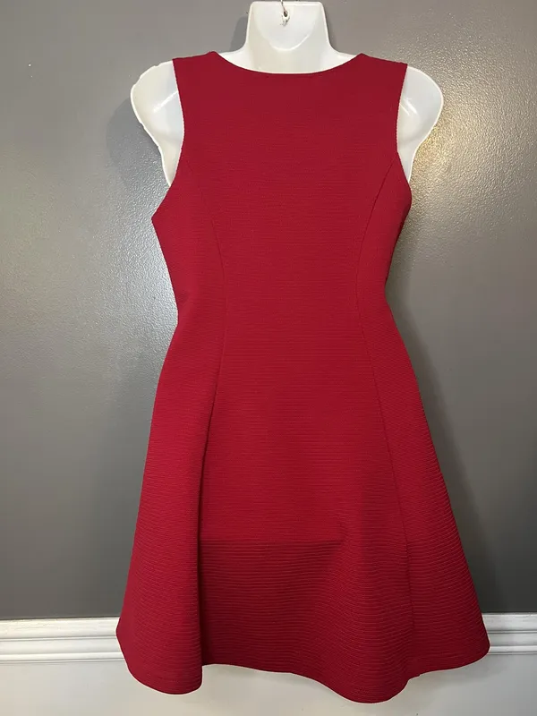 Forever 21 Dress Womens Medium Red Textured Knit Sleeveless V Neck Fit & Flare - Image 5