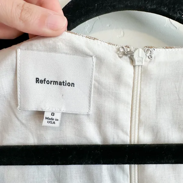Reformation | Sebastien 100% Linen Gingham Button Front Midi Dress in Natural - Image 8