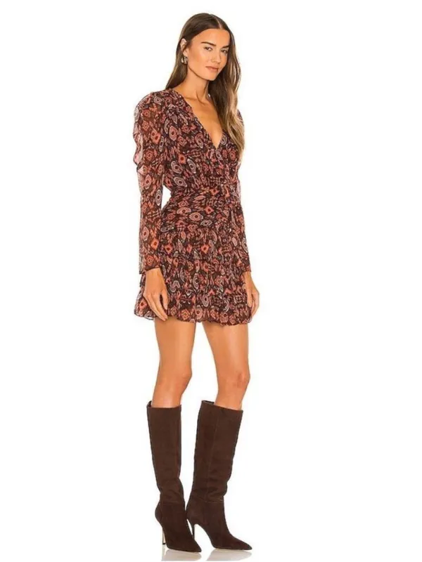 Ulla Johnson Esila Silk Abstract Ruffle Long Sleeve Mini Dress Size 6 Party Ikat - Image 12