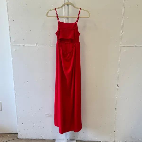 Monteau Los Angeles Red Maxi Dress XS Spaghetti Strap Cutout Back Smocked - Image 2