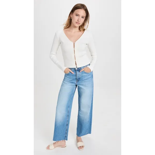 VINCE Pearl Button Cardigan Sweater Off White Ribbed Cropped V Neck‎ X-Large - Image 4
