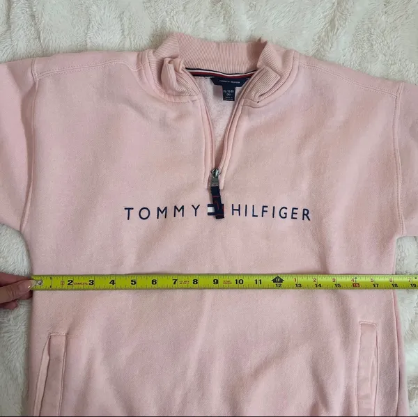 Tommy Hilfiger Light Pink Quarter Zip Sweatshirt With Pockets Kid's Extra Large - Image 9