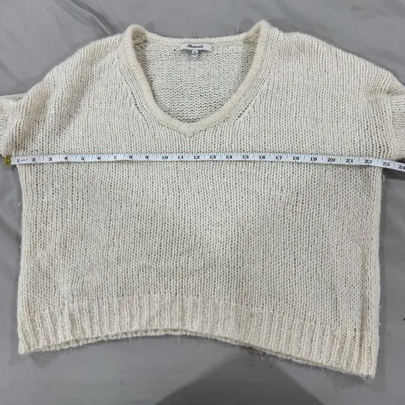 Madewell‎ Womens Cream Chunky Knit V-Neck Pullover Sweater XS Ivory Relaxed Fit - Image 5