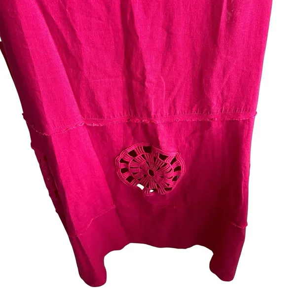 Young Fabulous & Broke Cape Code Pink Linen Maxi Dress M Eyelet Crochet Caftan - Image 10
