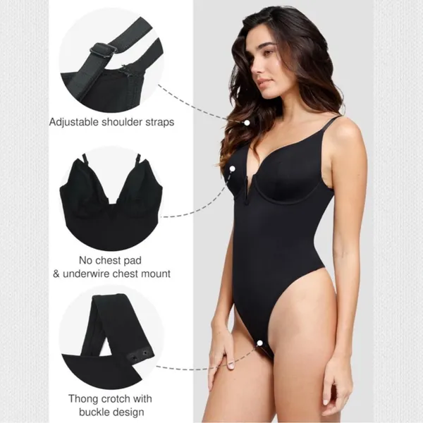 NWT‎ Popilush Black Shapewear Bodysuit with Plunge Neckline - XXXL - Image 2
