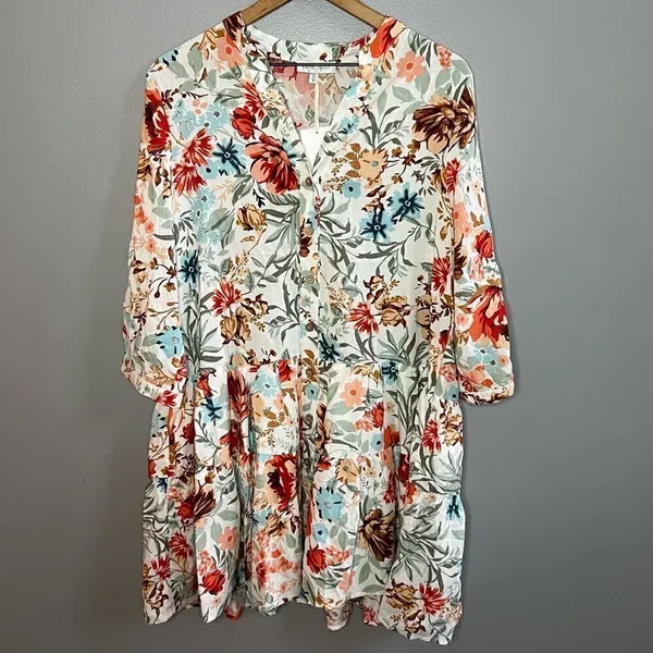 NWT Esther & Co Lanta Floral Dress Size Medium Swing Mini Dress V-Neck - Image 4