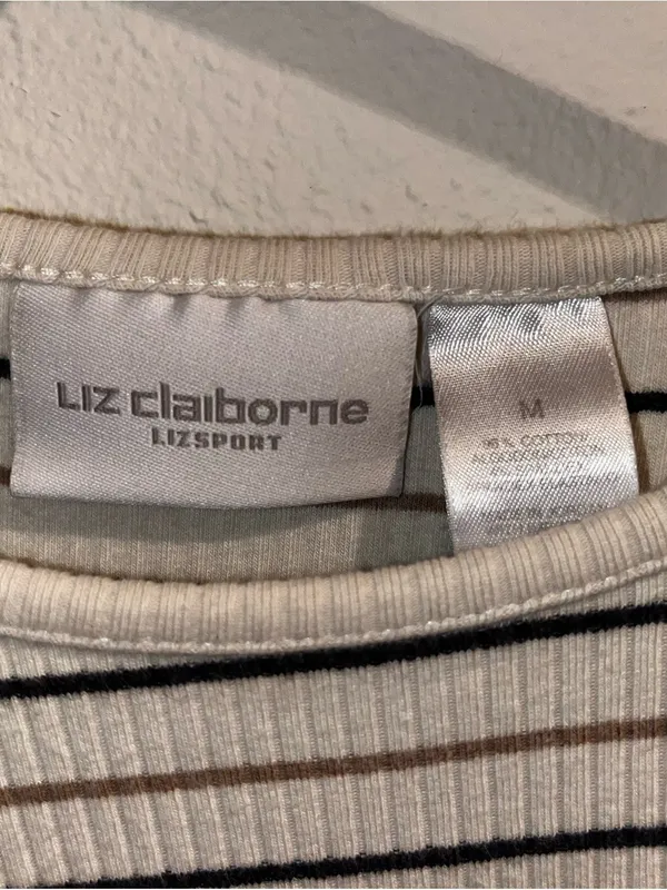 Liz Claiborne Cream Top with Black and Brown Stripes - Image 4