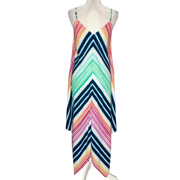 Tommy Bahama S/M Colorful Striped Handkerchief Hem Midi Scarf Dress Beach Resort - Image 8