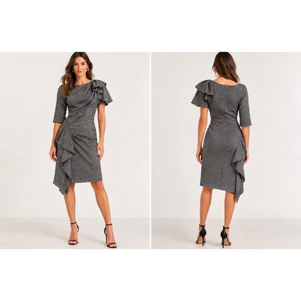 Isabel Marant Kingsley Draped Tweed Dress Wool Silk Blend Asymmetrical 36/US 4 - Image 2