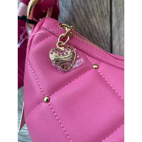 Juicy Couture Pink Quilted Shoulder Bag with Charm & Scarf - Image 3