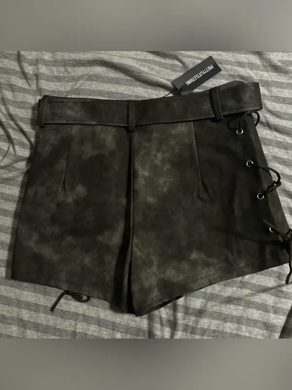 PrettyLittleThing Black Faux Suede Lace-Up Belted Bike Shorts - Image 2