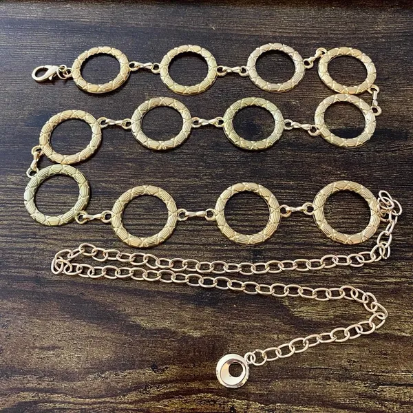 Gold Y2K Textured Open Ring Waist Chain Belt, Fits 28-46 Inches, X7GA1358 - Image 6