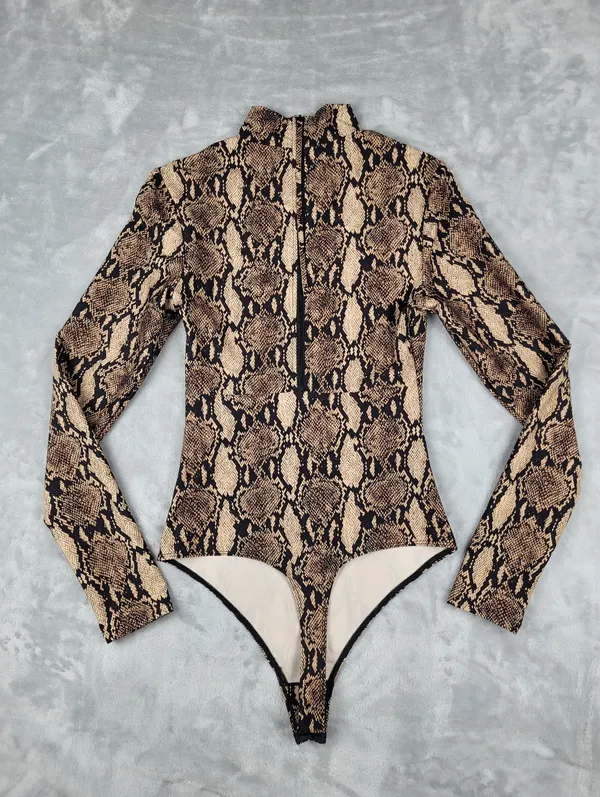 A.L.C. x Bandier Bodysuit Womens Size S Small Python Snakeskin Cutout Mock Neck - Image 10