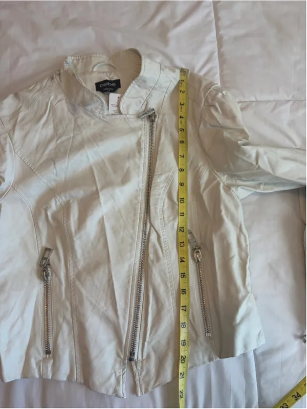 NWT bebe Faux Leather Moto Jacket L Cream Motorcycle Edgy H10 - Image 10